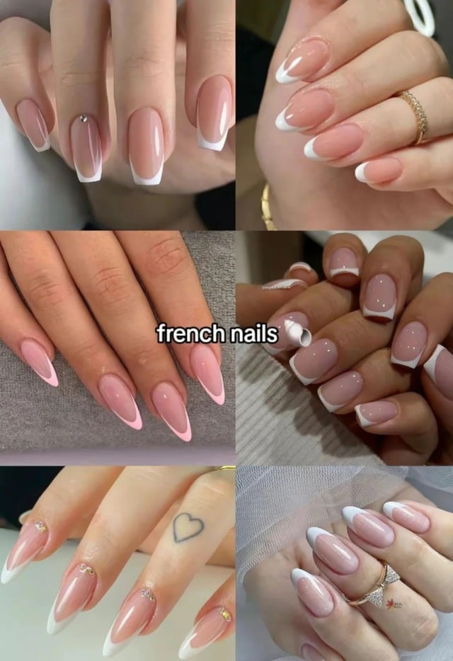 Thiết kế với phần đầu móng màu trắng trên nền hồng nude tiếp tục được nhiều người lựa chọn nhờ vẻ đẹp thanh lịch và dễ ứng dụng.