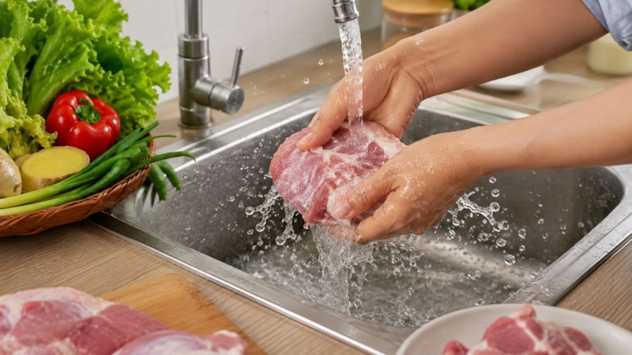 Đừng rửa thịt như thế này