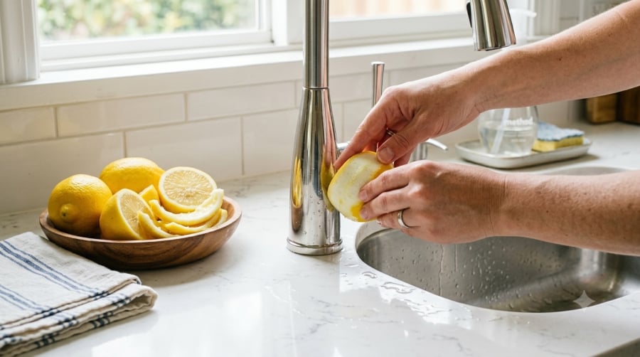 Vỏ chanh sau khi dùng có thể được tận dụng để làm sạch một số bề mặt inox trong nhà bếp và giúp khử mùi tự nhiên.