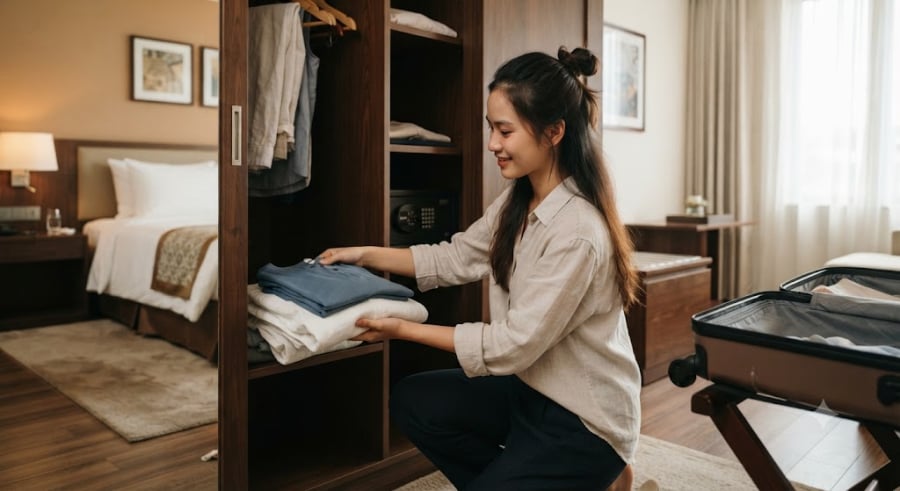 Tủ quần áo tại khách sạn trông có vẻ sạch sẽ, nhưng phía sau lớp cửa gỗ đó là những yếu tố mà bạn không thể nhìn thấy bằng mắt thường. 
