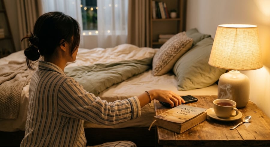 Tắt điện thoại sớm hơn trước giờ ngủ là thói quen nhỏ được nhiều người áp dụng để tạo khoảng lặng cho tâm trí.