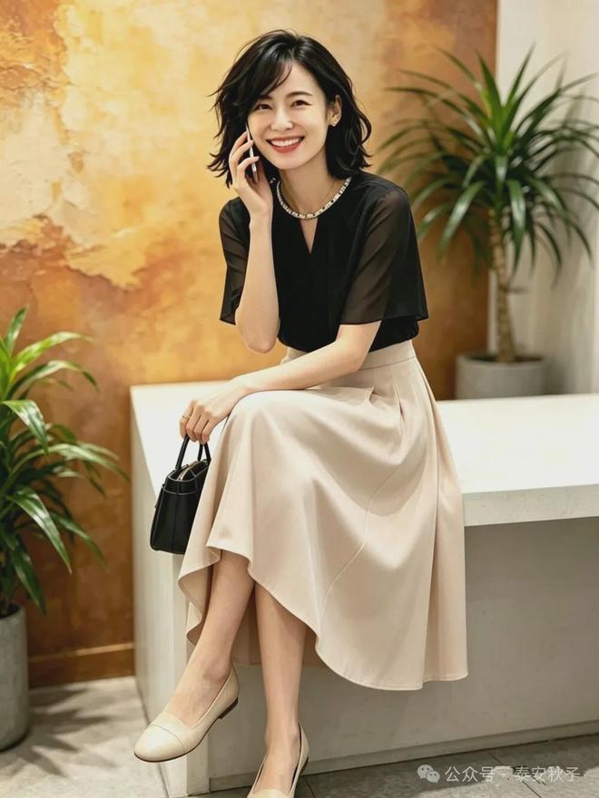 Chân váy chữ A là thiết kế kinh điển được nhiều phụ nữ trung niên yêu thích nhờ khả năng tôn dáng và che khuyết điểm hiệu quả. 