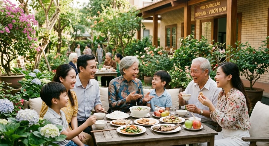 Sống tại viện dưỡng lão không đồng nghĩa với việc xa cách gia đình, nhiều người vẫn được con cháu thường xuyên thăm hỏi.