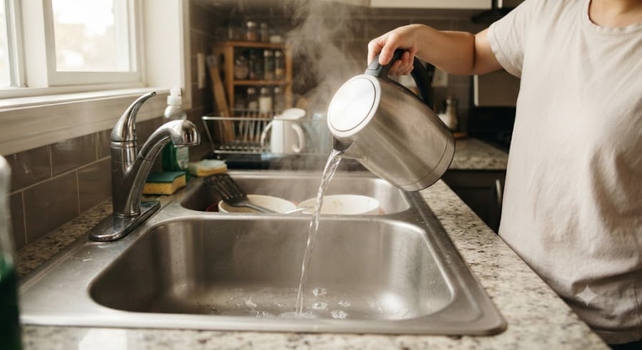 Đây là nguyên nhân số 1 gây tắc cống. Hãy dùng giấy thấm dầu hoặc gạt hết thức ăn thừa, dầu mỡ vào thùng rác trước khi cho bát đĩa vào bồn rửa.