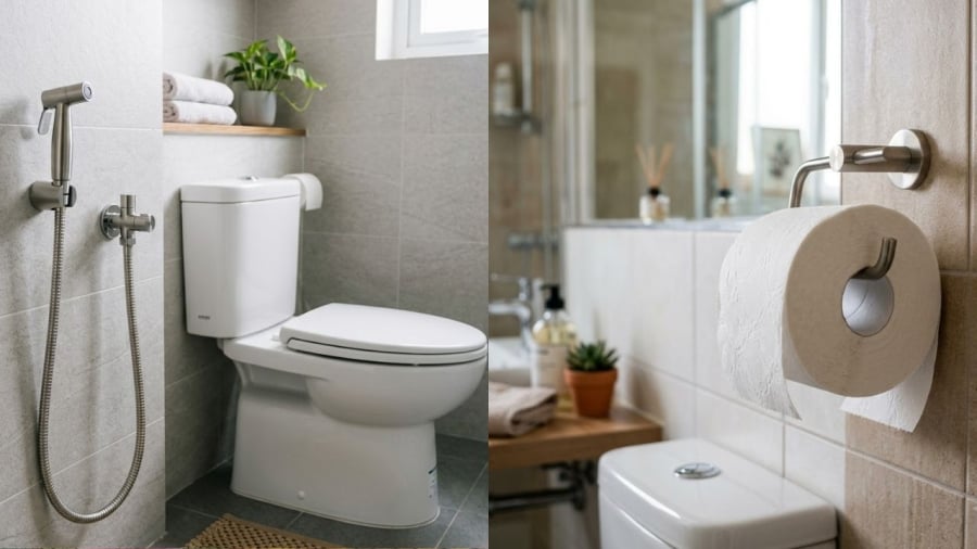 Sau khi đi vệ sinh, việc sử dụng vòi xịt giúp hạn chế vi khuẩn bám trên tay.