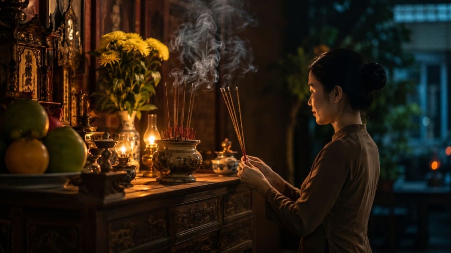 NHiều gia đình kiêng thắp hương buổi tối