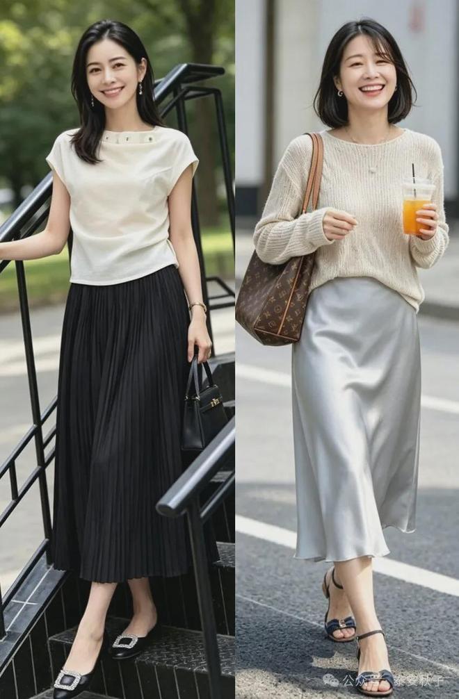 Khi kết hợp cùng áo dệt kim hoặc áo sơ mi đơn sắc, bộ trang phục vừa giữ được sự thanh lịch vừa tạo cảm giác mềm mại cho người mặc.