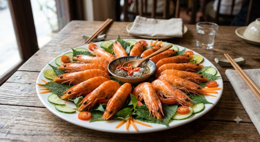 Nhiều người có thói quen luộc tôm với gừng hoặc sả. Tuy nhiên, gừng sả có mùi rất mạnh, dễ làm át đi vị ngọt thanh tự nhiên của tôm. Thay vào đó, hãy thử dùng lá trà xanh hoặc lá lốt:    