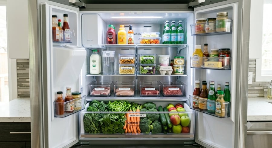 Ngăn kéo dưới cùng của tủ lạnh được thiết kế chủ yếu để bảo quản rau, củ và trái cây với độ ẩm phù hợp, không nên dùng để chứa thịt cá sống.