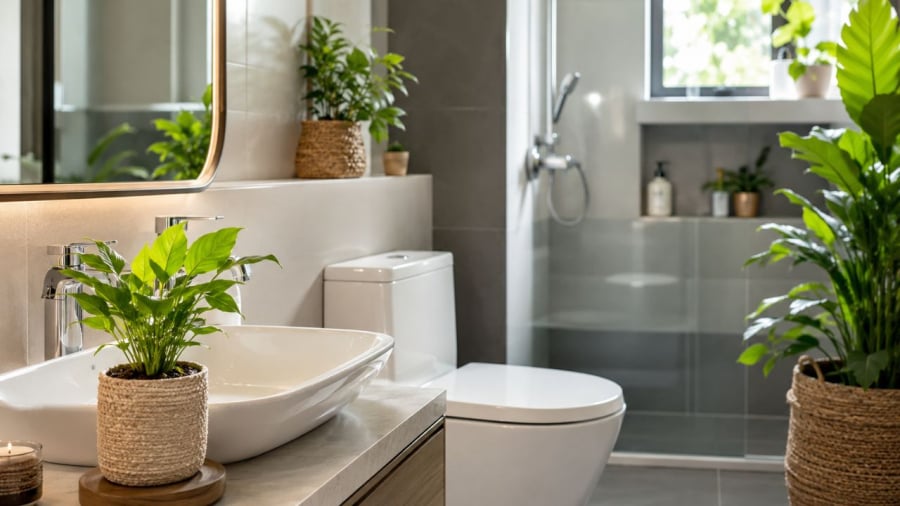 Cây trong nhà vệ sinh giúp cải thiện không khí và không gian khu vực này