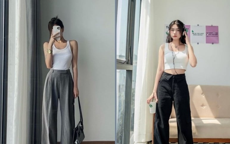 Không chỉ phù hợp để đi chơi, áo ba lỗ còn có thể xuất hiện trong môi trường công sở khi kết hợp cùng quần tây ống rộng.    