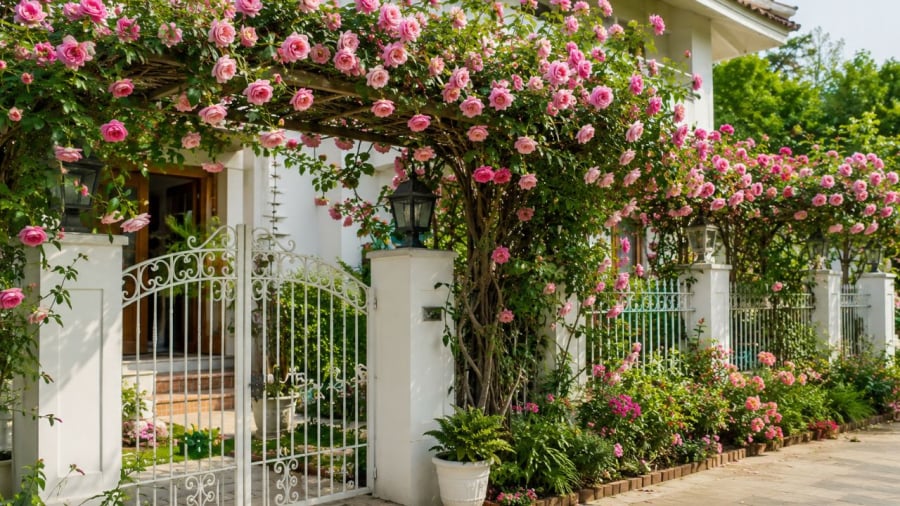 Trồng giàn hồng trước nhà muốn đẹp và an toàn thì nên lưu ý