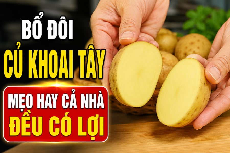 Khi bổ đôi của khoai tây bạn có thể tận dụng để đánh bóng dao kéo, đồ dùng…