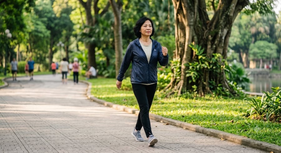 Duy trì tư thế đúng và đi bộ đủ thời gian kết hợp chế độ ăn uống hợp lý giúp nâng cao hiệu quả rèn luyện sức khỏe và hỗ trợ kiểm soát cân nặng.