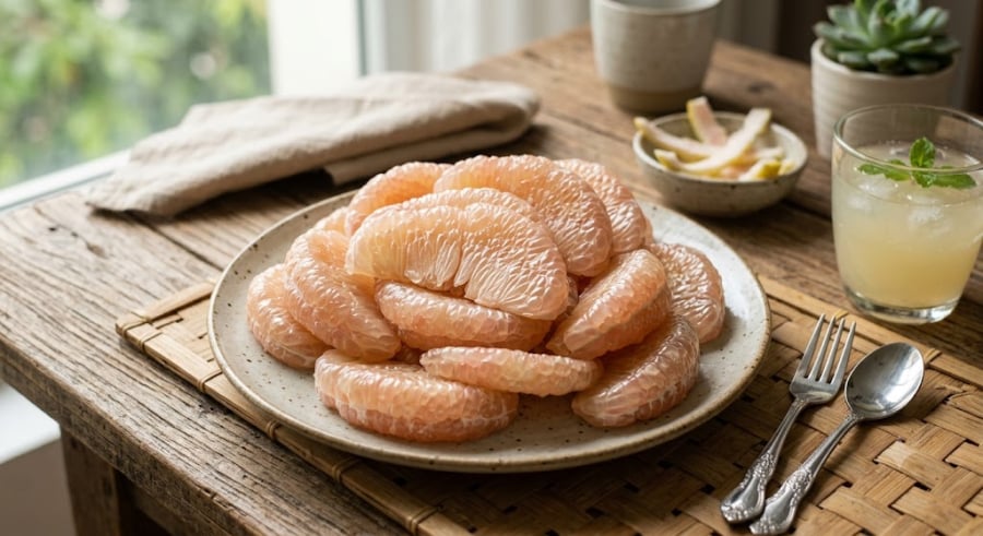 Bưởi là món ăn quen thuộc nhưng lại sở hữu lượng Vitamin C dào dạt cùng hai hoạt chất chống oxy hóa cực mạnh là Naringin và Naringenin:    