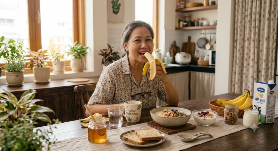 Chuối giàu kali, chất xơ và vitamin, là lựa chọn phù hợp trong bữa sáng của người trên 50 tuổi nếu ăn với lượng hợp lý.