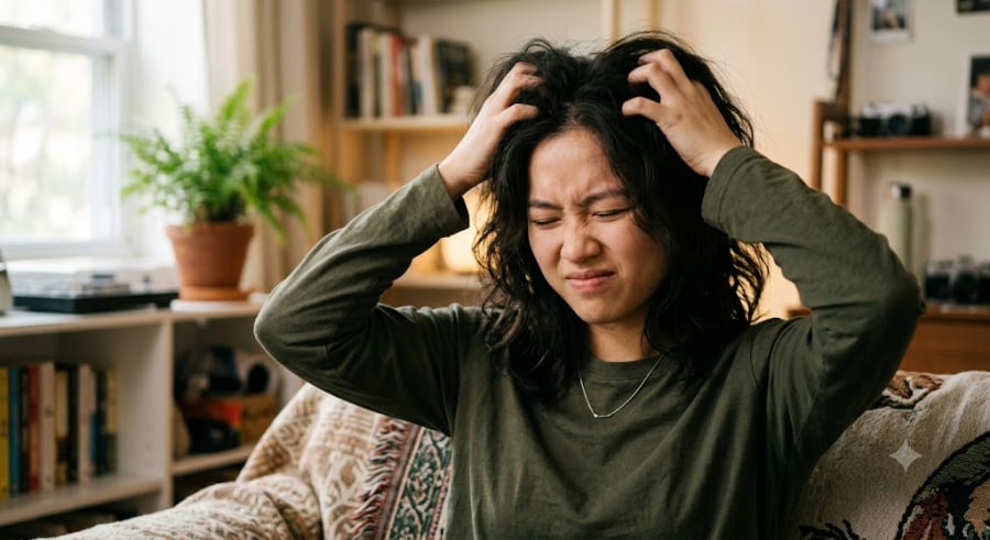  Dù mới gội đầu xong nhưng chỉ sau thời gian ngắn tóc đã bết dính.