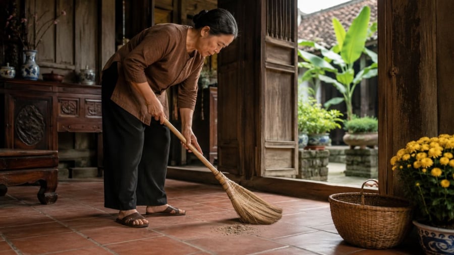 Quét nhà theo 1 hướng giúp làm sạch nhà và còn là quan niệm phong thủy