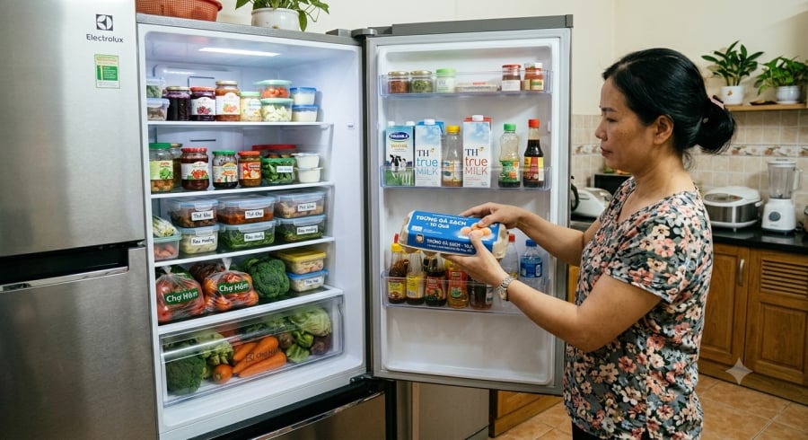 Nhiều người có thói quen để trứng ở cánh cửa tủ lạnh nhưng đây không phải vị trí lý tưởng vì nhiệt độ thường xuyên thay đổi khi đóng mở tủ.