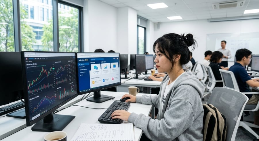 Sinh viên ngành Fintech được đào tạo đồng thời về tài chính, công nghệ và phân tích dữ liệu để đáp ứng nhu cầu nhân lực chất lượng cao.