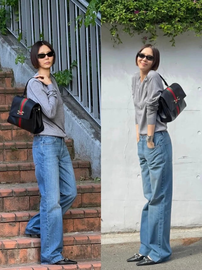 Cô khéo léo kết hợp các món đồ mang phong cách đối lập để tạo nên sự thú vị cho tổng thể. 
