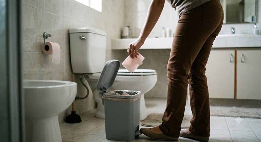 Dù biết xả xuống bồn cầu là sạch nhất, nhiều người vẫn e ngại nguy cơ tắc nghẽn. 