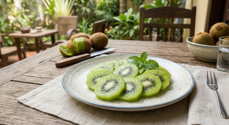 Một quả kiwi cỡ vừa chỉ chứa khoảng 6,7g đường nhưng lại mang tới 2,3g chất xơ.    