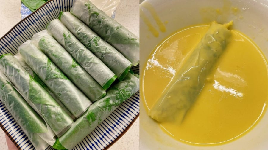 Bạn có thể cho cá cuốn lá lốt vào chảo để rán luôn hoặc nhúng qua một lớp bột rồi rán.