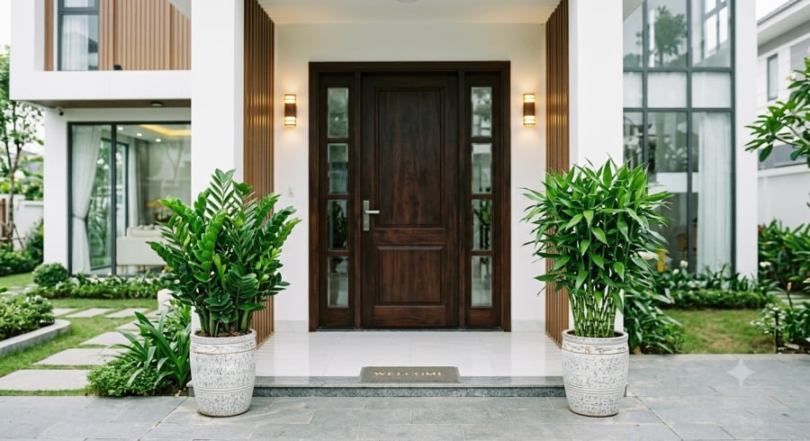 Cây kim tiền và cây phát tài là hai loại cây được nhiều gia đình lựa chọn để trang trí trước cửa với mong muốn đón may mắn.