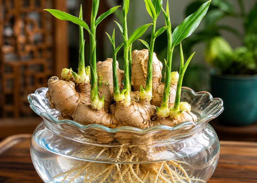 Cách trồng gừng thủy sinh ra mầm tua tủa