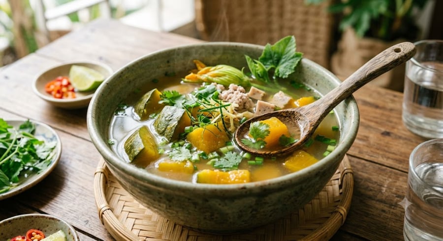 Bắc nồi lên bếp, cho 1 muỗng canh dầu ăn vào đun nóng rồi phi thơm hành tím băm.    