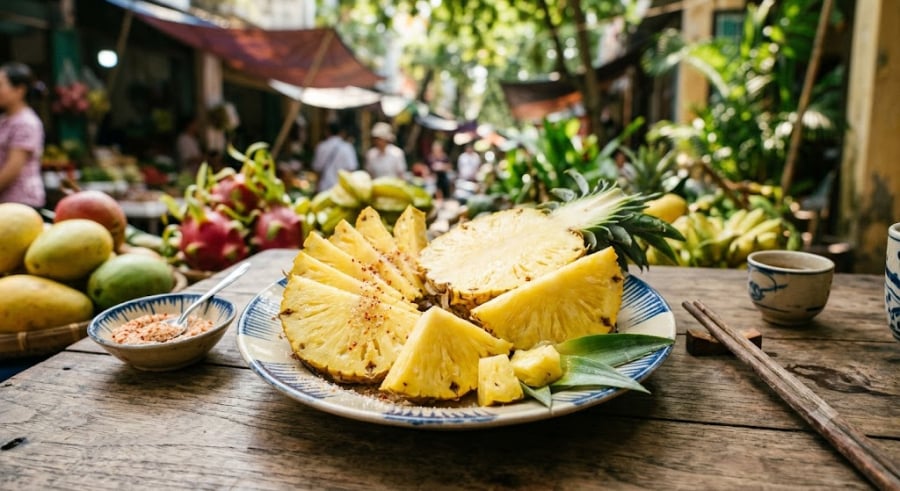 Trong 82g dứa tươi có chứa 9g đường và 1g chất xơ.    