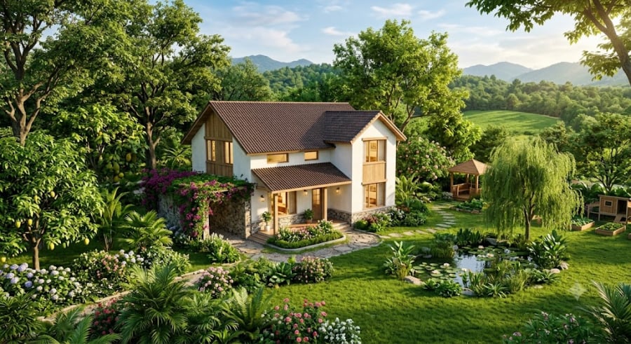 Không gian sống thoáng đãng, đón nhận đầy đủ ánh sáng tự nhiên và gió trời sẽ giúp cây cối luôn xanh tốt. 