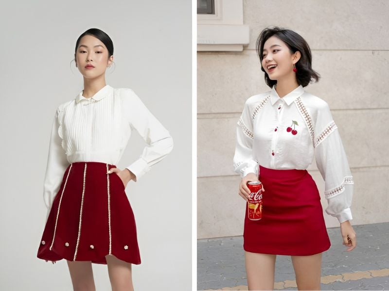 Trong thế giới thời trang, có những công thức phối đồ gần như không bị ảnh hưởng bởi xu hướng theo từng mùa, và áo trắng đi cùng chân váy đỏ là một ví dụ điển hình.