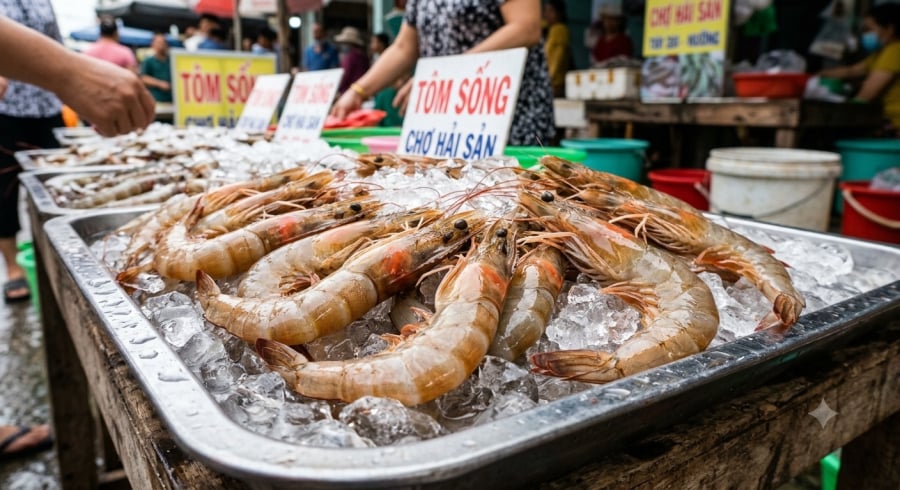 Tôm tươi thường có thân cong nhẹ, vỏ bóng, đầu dính chắc vào thân và thịt săn chắc, đàn hồi tốt.