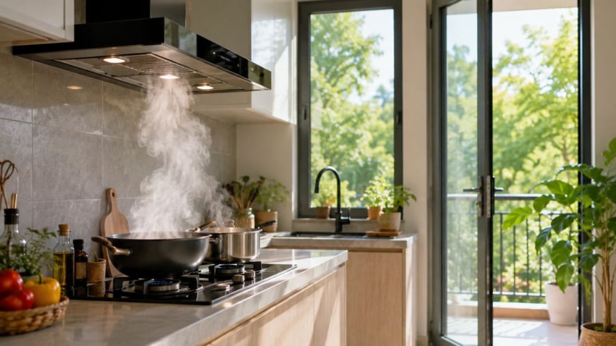 Đóng hay mở cửa khi bật máy hút mùi