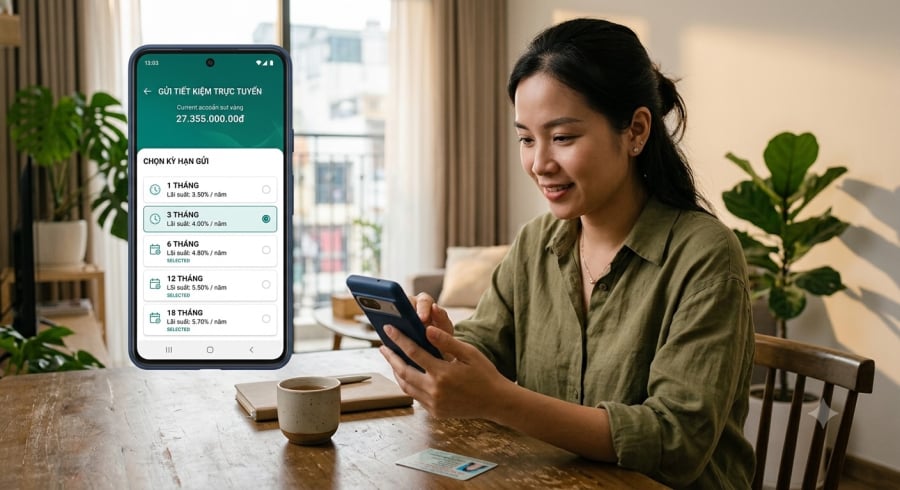 Gửi tiết kiệm trực tuyến tiếp tục có lợi thế về lãi suất so với gửi tại quầy ở nhiều ngân hàng.