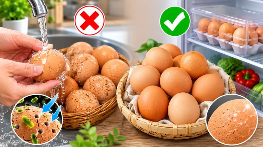 Rửa trứng trước khi cất là dại