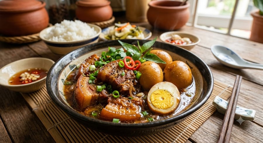 Màu sắc đẹp mắt của món thịt kho phần lớn đến từ nước màu. Nhiều người gặp tình trạng nước màu bị đắng do quá lửa hoặc bị nhạt màu do nhấc bếp quá sớm.    