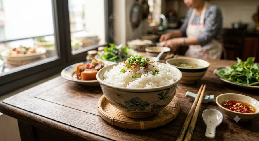 Cơm trắng dễ gây cảm giác nặng bụng, khó tiêu nếu ăn nhiều vào bữa tối.