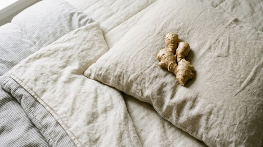 Việc dặt gừng ở cạnh gối khi ngủ giúp cải thiện chất lượng giấc ngủ.