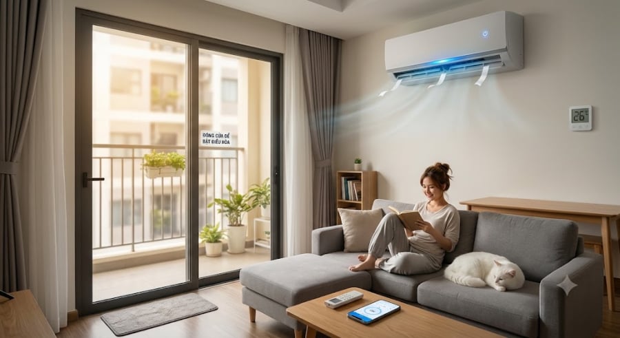 Khi điều hòa thổi khí lạnh liên tục vào một căn phòng đóng kín hoàn toàn, áp suất không khí bên trong sẽ tăng lên. 