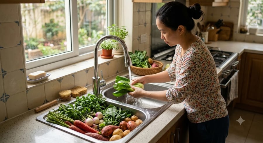 Nghiên cứu cho thấy, ngâm rau củ quả trong dung dịch nước muối 10% trong khoảng 20 phút có thể loại bỏ hầu hết dư lượng của 4 loại thuốc trừ sâu phổ biến nhất. 