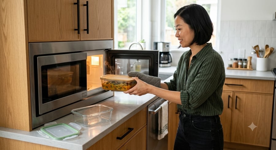 Chuyên gia khuyến cáo nên ưu tiên sử dụng hộp thủy tinh hoặc đồ gốm sứ khi hâm nóng thực phẩm để giảm nguy cơ tiếp xúc với vi nhựa.