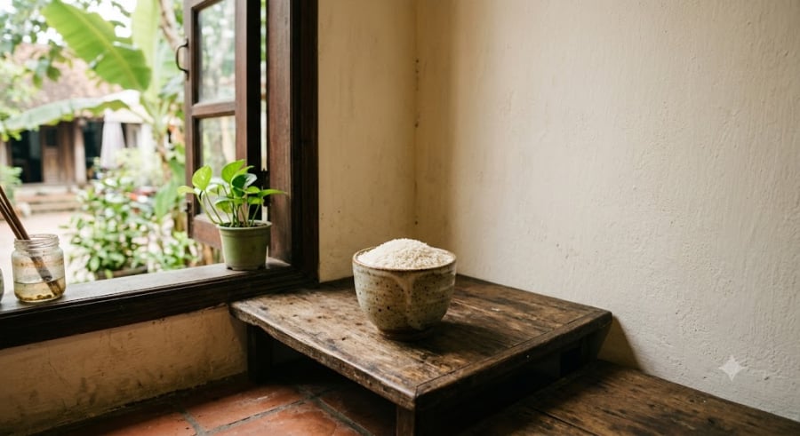 Gạo khô có tính chất hút ẩm tự nhiên rất tốt. Ở những nơi không khí khó lưu thông như góc phòng ngủ, tủ quần áo hay ngăn kéo bàn, độ ẩm tích tụ dễ gây ra mùi hôi và nấm mốc.    