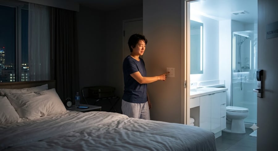 Ở môi trường hoàn toàn mới, tâm lý con người thường có xu hướng đề phòng và nhạy cảm hơn với tiếng động. Việc bóng tối bao trùm tuyệt đối dễ kích thích sự lo lắng vô thức, làm não bộ luôn trong trạng thái cảnh giác.    