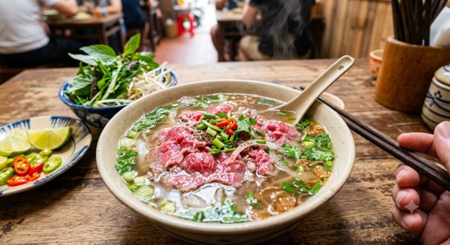 Phở bò tái được nhiều người yêu thích nhờ thịt mềm, ngọt nhưng ăn thịt chưa chín kỹ có thể tiềm ẩn nguy cơ mất an toàn thực phẩm.
