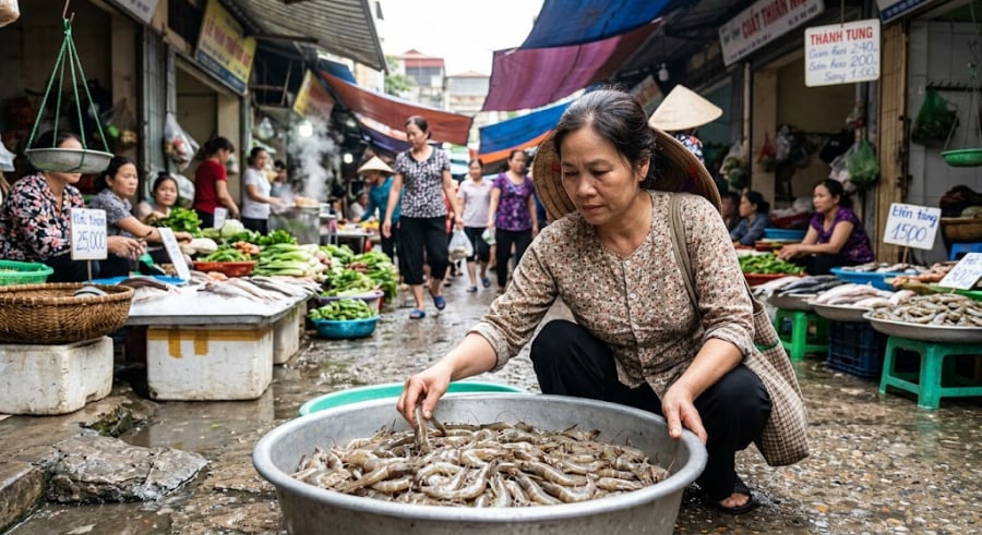 Theo kinh nghiệm của người đi biển và tiểu thương lâu năm, con tôm tươi sống khi còn nguyên vẹn sẽ có thân uốn cong tự nhiên.    