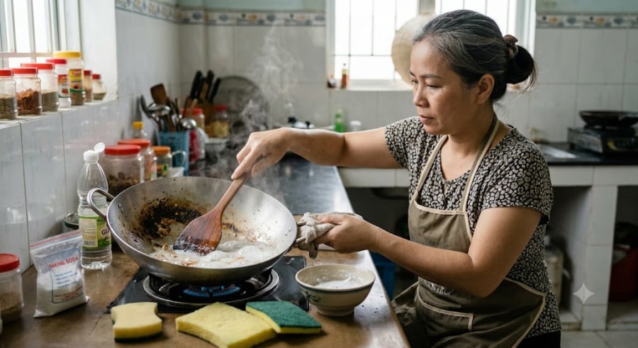 Khi nước trong nồi bắt đầu sôi ùng ục, bạn giảm nhỏ lửa (lưu ý: không tắt hẳn bếp để duy trì độ nóng).    