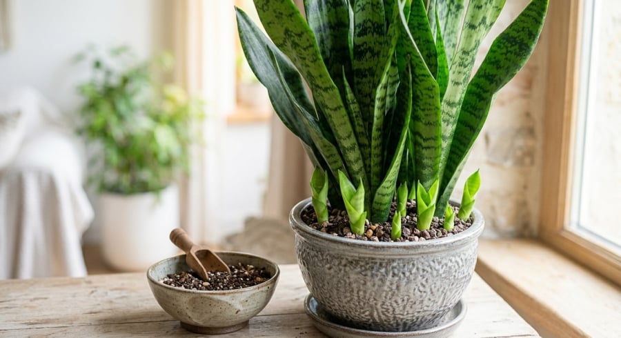 Khi được chăm sóc đúng cách, lưỡi hổ có thể phát triển thêm nhiều mầm mới từ phần thân rễ.